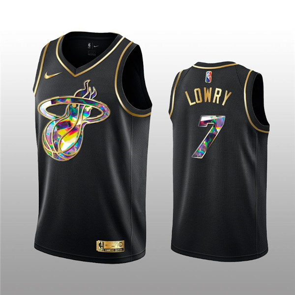 Men's Miami Heat #7 Kyle Lowry 2021/22 Black Golden Edition 75th Anniversary Diamond Logo Stitched Basketball Jersey Men's Miami Heat #7 Kyle Lowry 2021/22 Black Golden Edition 75th Anniversary Diamond Logo Stitched Basketball Jersey